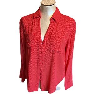Velvet Heart Women’s long sleeve rayon button down blouse red white polka dot